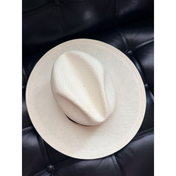 Janessa Leone Marcell Hat M Bleach White Straw Fedora Brown Suede Band USA Chic main image 5